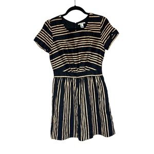 1218-I LOVE H81 Black and Gold Stripe Short Sleeve Dress